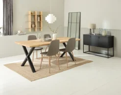 ROSLEV L200 tafel naturel eiken + 4 BISTRUP stoelen olijf