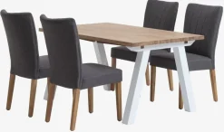 SKAGEN L150 tafel wit/eiken + 4 NORDRUP stoelen grijs
