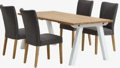 SKAGEN L200 tafel wit/eiken + 4 NORDRUP stoelen grijs