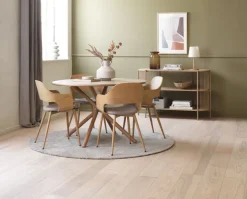 SKIBET Ø120 eiken + 4 HVIDOVRE lichtgrijs/eiken