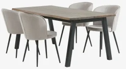 SKOVLUNDE L200 tafel donker eiken + 4 RISSKOV lichtgrijs