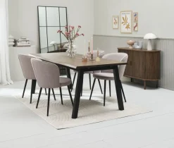 SKOVLUNDE L200 tafel donker eiken + 4 RISSKOV lichtgrijs