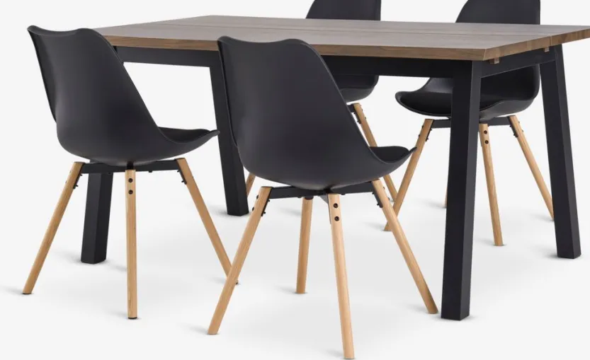 SKOVLUNDE L160 tafel donker eiken + 4 KASTRUP zwart/eiken