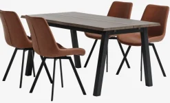 SKOVLUNDE L160 tafel donker eiken + 4 HYGUM stoelen cognac