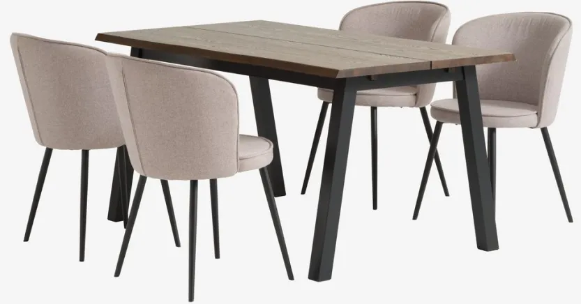 SKOVLUNDE L160 tafel donker eiken + 4 RISSKOV lichtgrijs