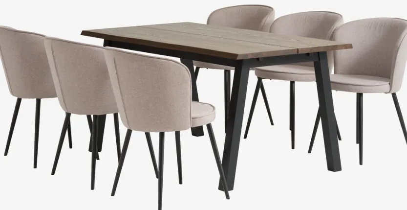 SKOVLUNDE L160 tafel donker eiken + 4 RISSKOV lichtgrijs