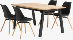 SKOVLUNDE L160 tafel eiken + 4 KASTRUP stoelen zwart