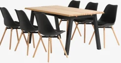 SKOVLUNDE L160 tafel eiken + 4 KASTRUP stoelen zwart