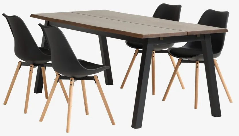 SKOVLUNDE L200 tafel eiken + 4 KASTRUP stoelen zwart