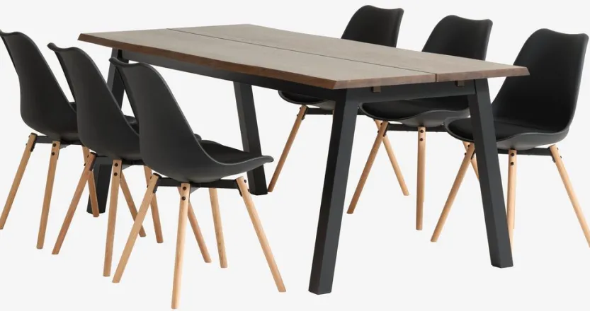 SKOVLUNDE L200 tafel eiken + 4 KASTRUP stoelen zwart