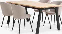 SKOVLUNDE L200 tafel naturel eiken + 4 RISSKOV lichtgrijs