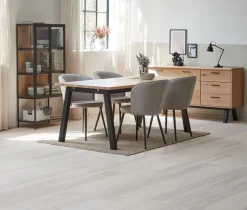 SKOVLUNDE L200 tafel naturel eiken + 4 RISSKOV lichtgrijs