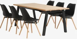 SKOVLUNDE L200 tafel naturel eiken + 4 KASTRUP stoelen zwart