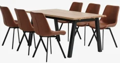 SKOVLUNDE L160 tafel naturel eik + 4 HYGUM stoelen cognac