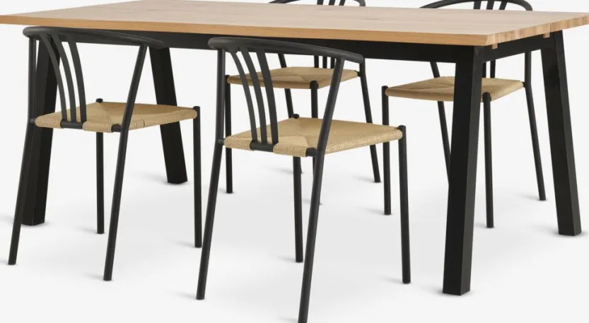 SKOVLUNDE L200 tafel naturel eik + 4 JYDERUP zwart/naturel