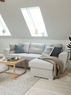 Slaapbank chaise longue VEJLBY lichtzand stof