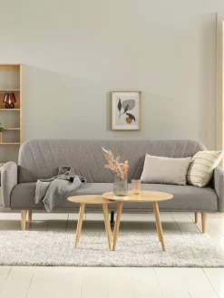 Slaapbank PARADIS lichtgrijze stof/eiken kleur