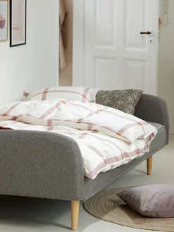 Slaapbank PARADIS lichtgrijze stof/eiken kleur