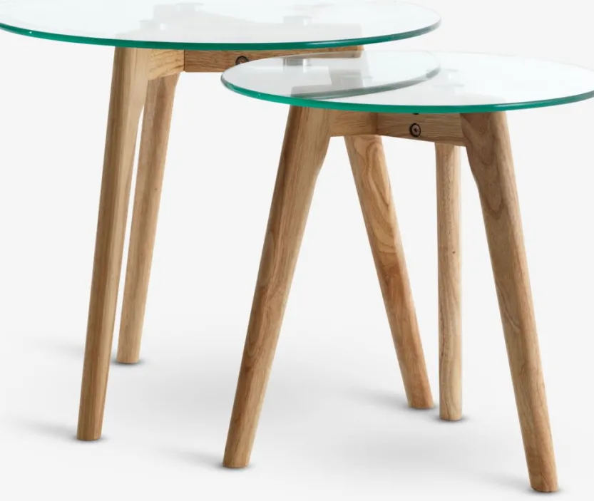 Tafelset FALSLED Ø50/40 glas/eiken 2 stuks