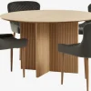 VESTERBORG Ø130 tafel eiken + 4 PEBRINGE stoelen grijs