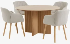 VESTERBORG Ø130 tafel eiken + 4 ADSLEV stoelen beige