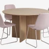 VESTERBORG Ø130 tafel eiken + 4 SEJLSTRUP stoelen lichtroze