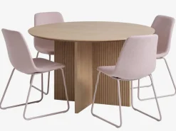 VESTERBORG Ø130 tafel eiken + 4 SEJLSTRUP stoelen lichtroze