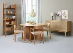 VESTERBORG Ø130 tafel eiken + 4 VADEHAVET stoelen eiken