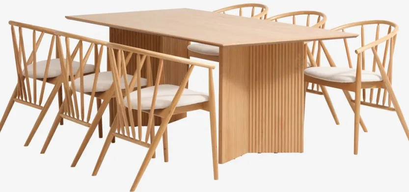 VESTERBORG L200 tafel eiken + 4 ARNBORG stoelen eiken