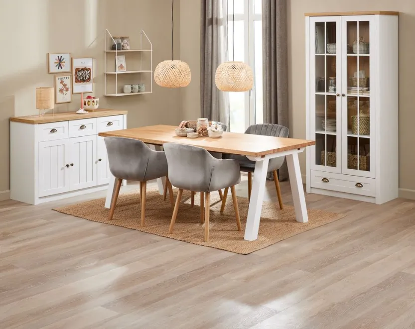 Vitrinekast MARKSKEL 2 deuren wit/eiken