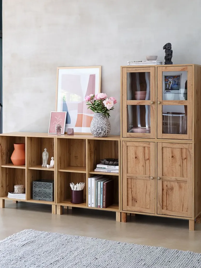 Vitrinekast SKALS glazen deuren eiken