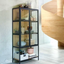 Vitrinekast TRAPPEDAL eiken/zwart