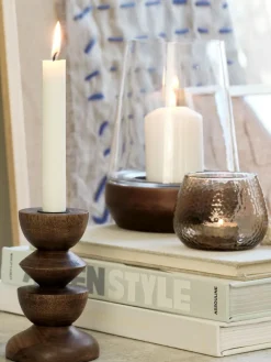 Windlicht DARIUS Ø15xH21cm transparant/bruin