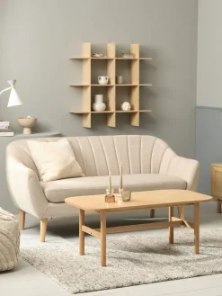 2,5-zitsbank EGEDAL beige stof/eiken kleur