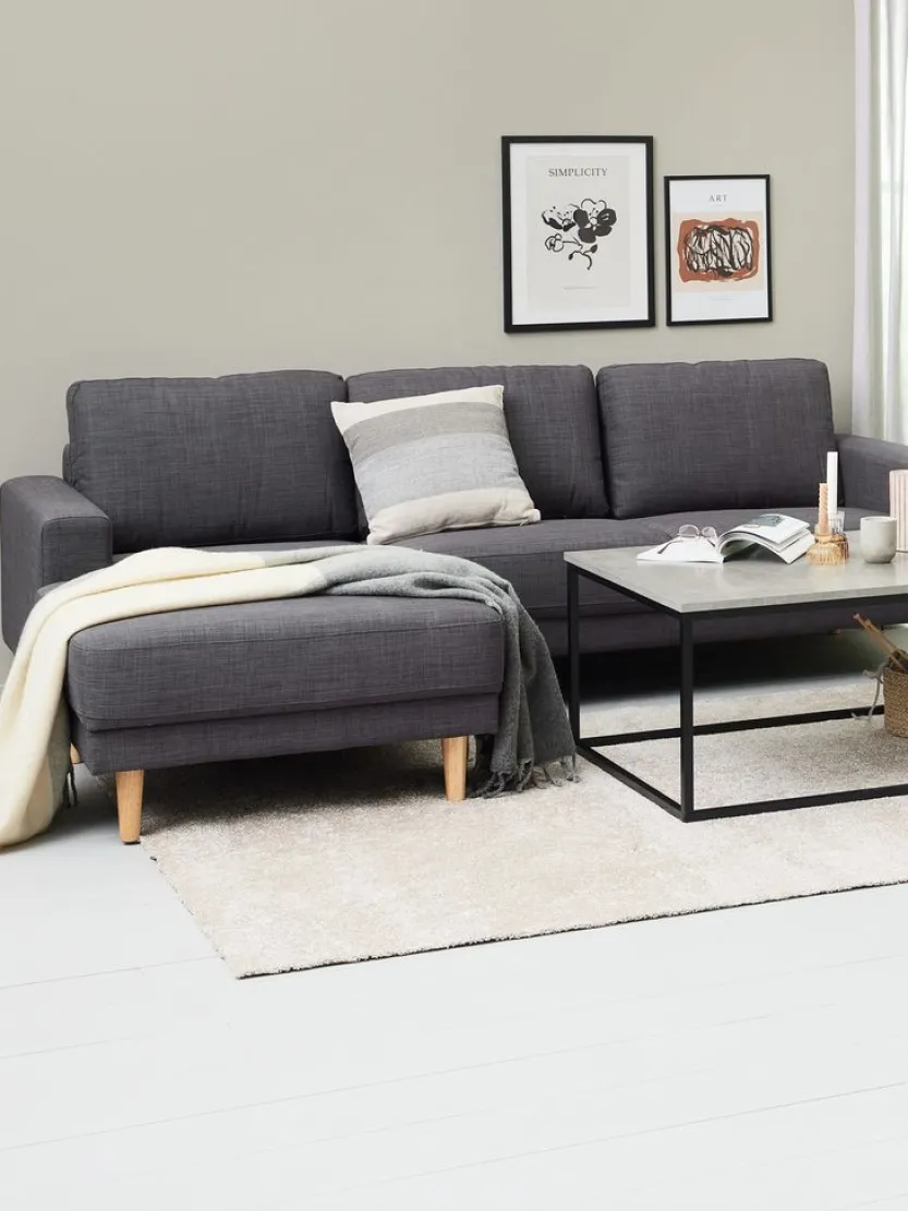 3-zitsbank EGENSE chaise longue donkergrijze stof